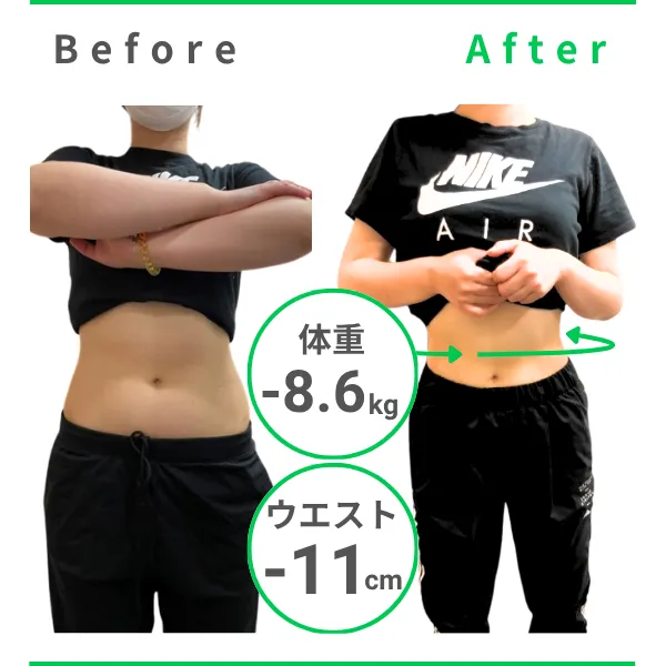 福岡市の薬院にあるスタジオ03薬院店のパーソナルトレーニング会員様の実績・お腹まわり引き締めのビフォーアフター写真